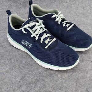 Skechers Lite-Weight Sneakers Women 10 Navy Blue Mint Green Mesh Athletic Shoes